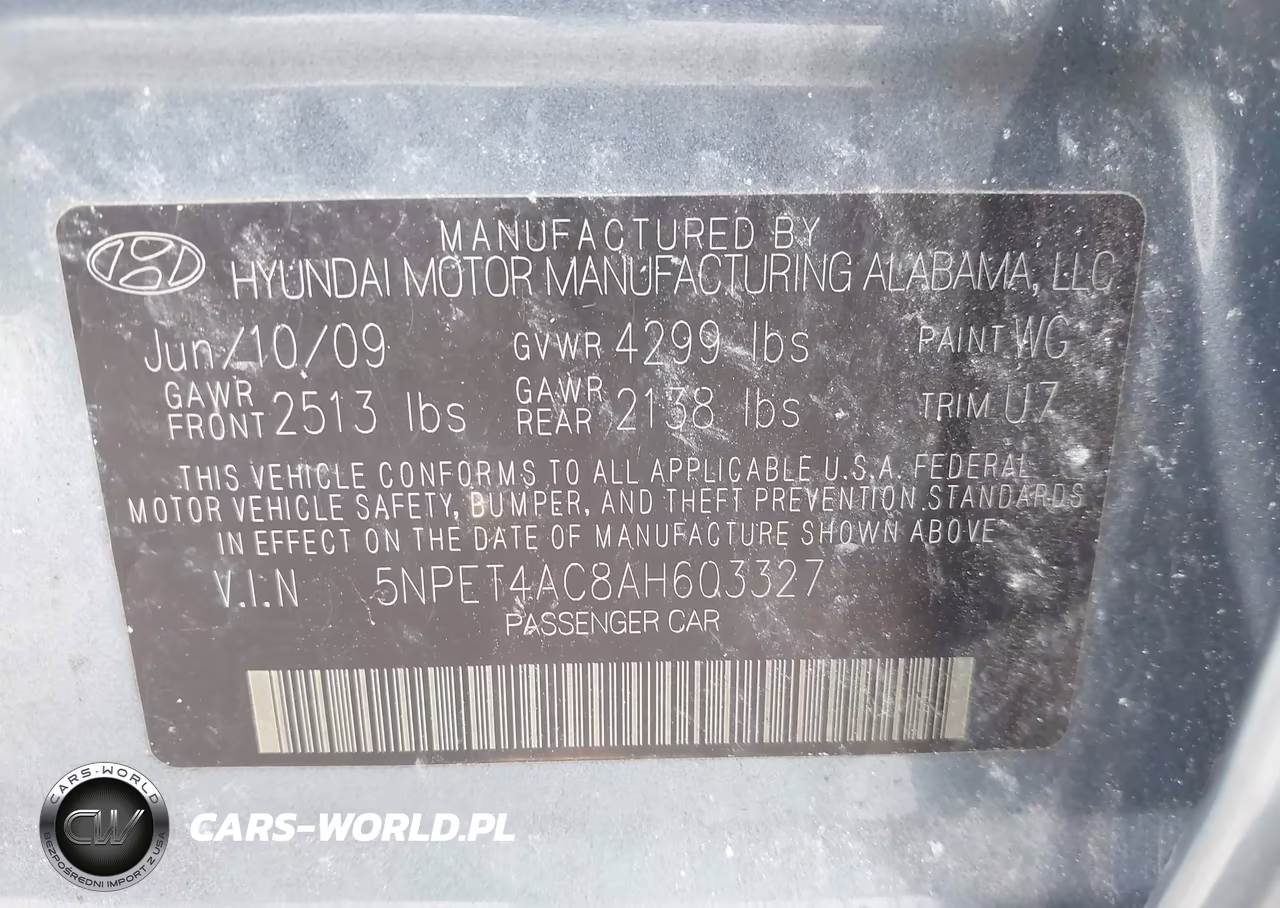 2010 Hyundai Sonata Gls VIN:5NPET4AC8AH603327 - 9