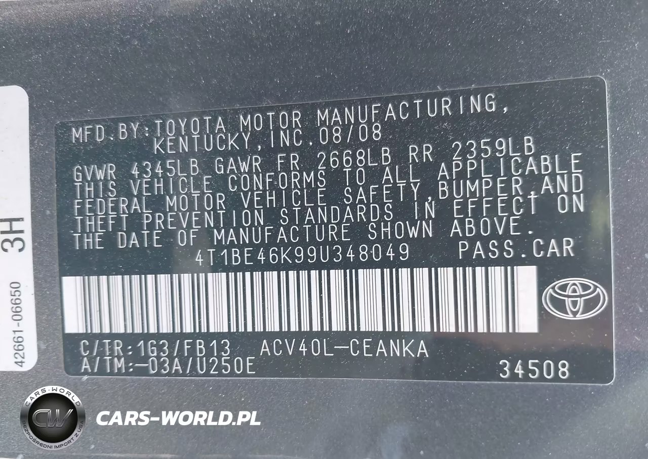2009 Toyota Camry Le VIN:4T1BE46K99U348049 - 9