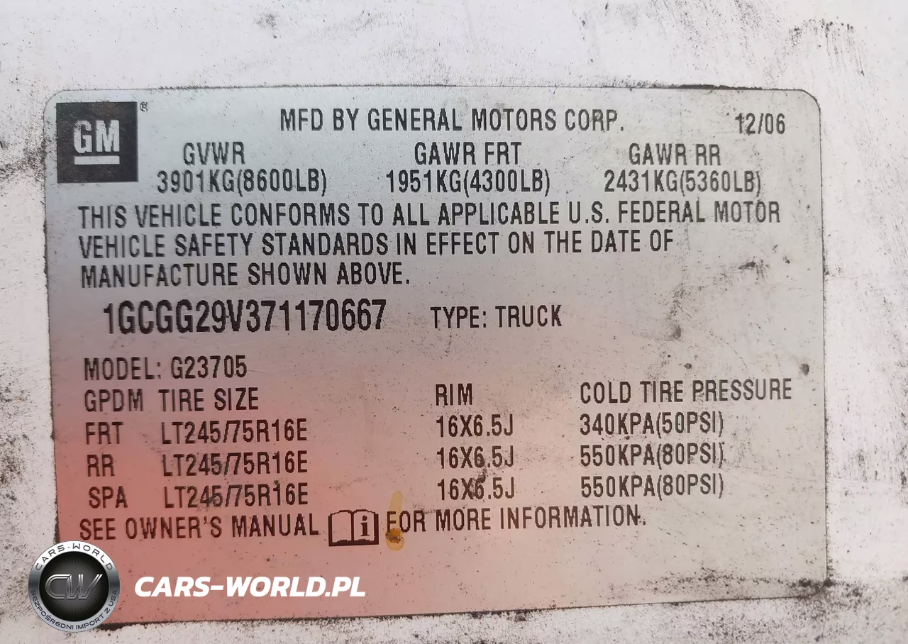 2007 Chevrolet Express Work Van VIN:1GCGG29V371170667 - 9