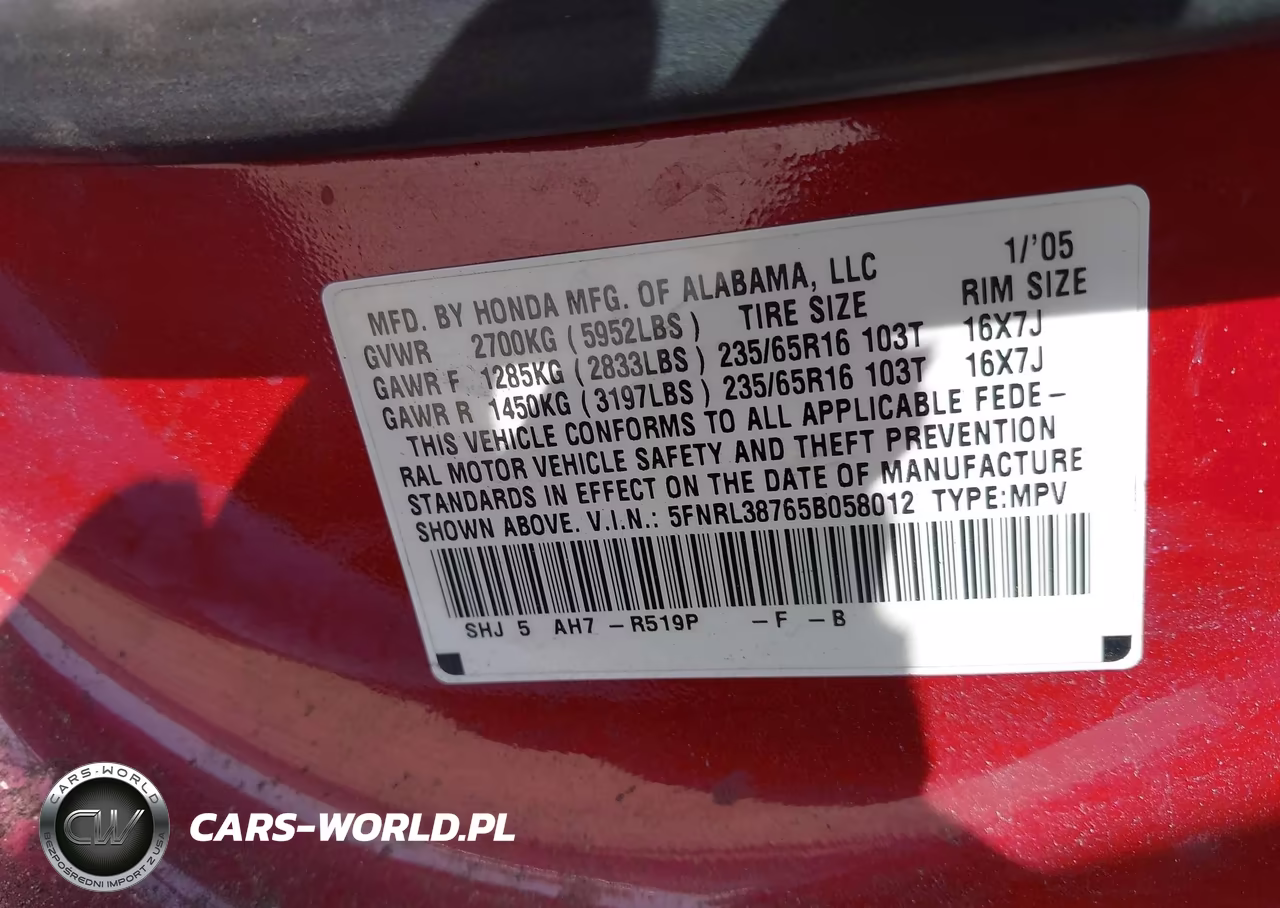 2005 Honda Odyssey Ex-L VIN:5FNRL38765B058012 - 9