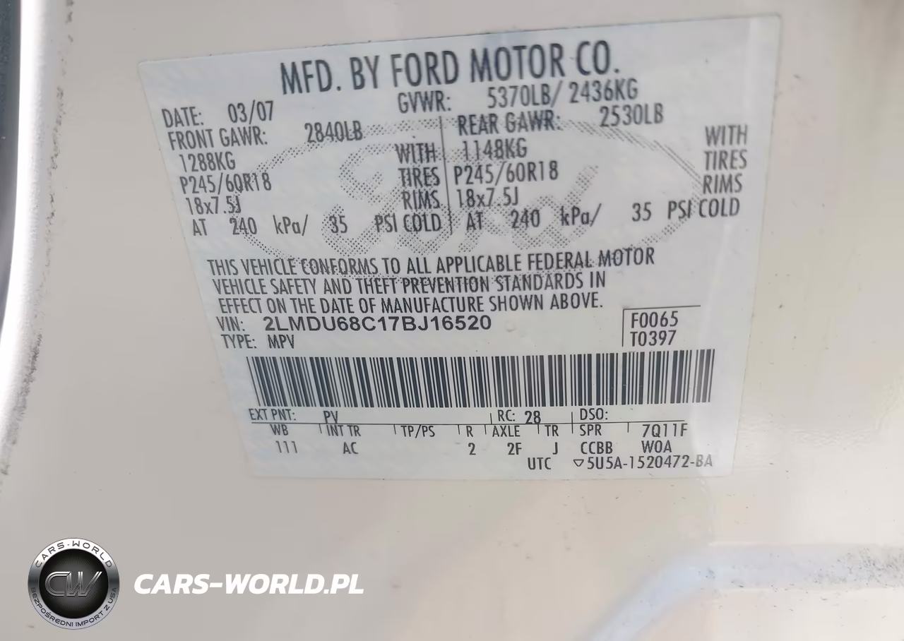 2007 Lincoln Mkx VIN:2LMDU68C17BJ16520 - 9