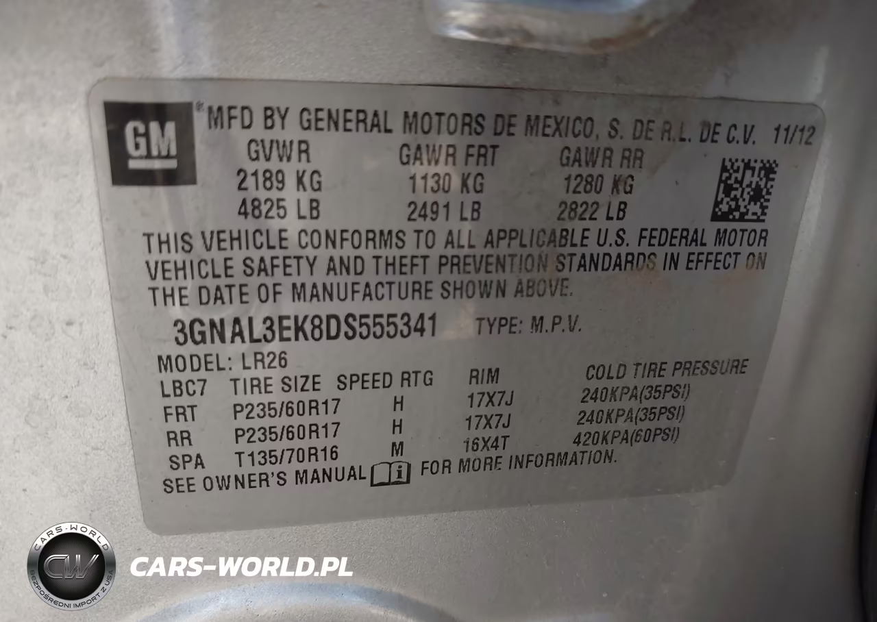 2013 Chevrolet Captiva Lt VIN:3GNAL3EK8DS555341 - 9