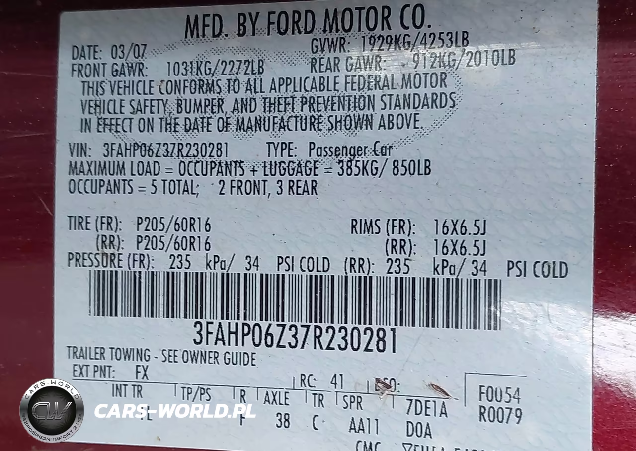 2007 Ford Fusion S VIN:3FAHP06Z37R230281 - 9
