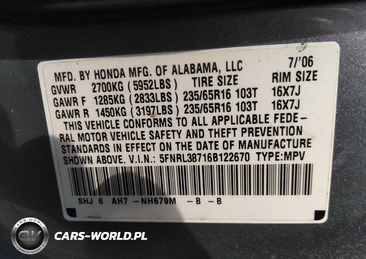 2006 Honda Odyssey Ex-L VIN:5FNRL38716B122670 - 9