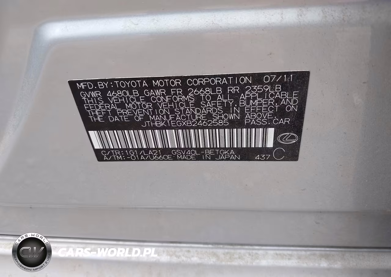 2011 Lexus Es 350 VIN:JTHBK1EGXB2462585 - 9
