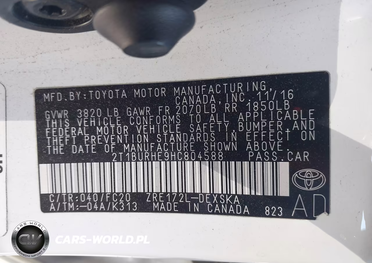 2017 Toyota Corolla L-Le-Xle-Se-Xse VIN:2T1BURHE9HC804588 - 9