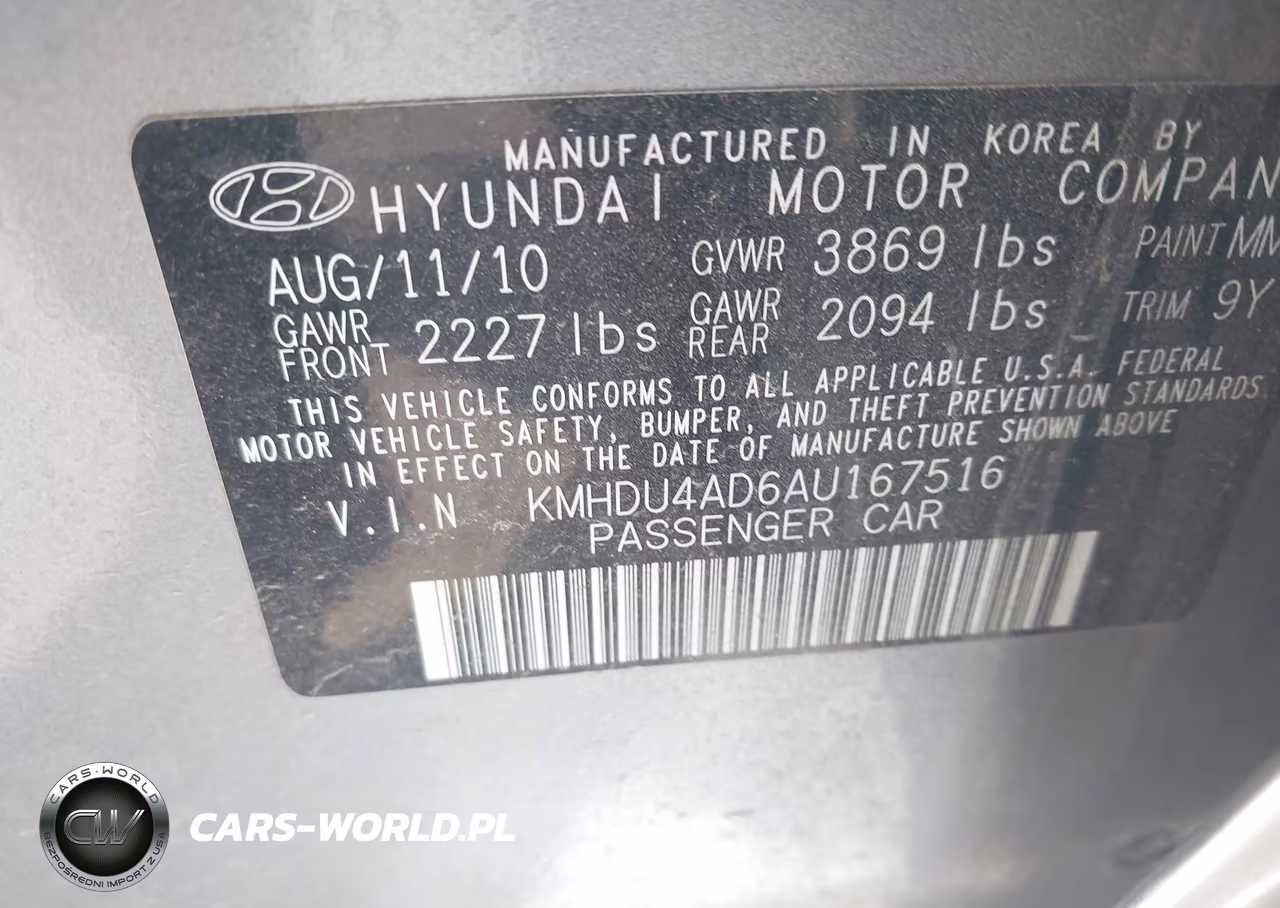 2010 Hyundai Elantra Gls VIN:KMHDU4AD6AU167516 - 9