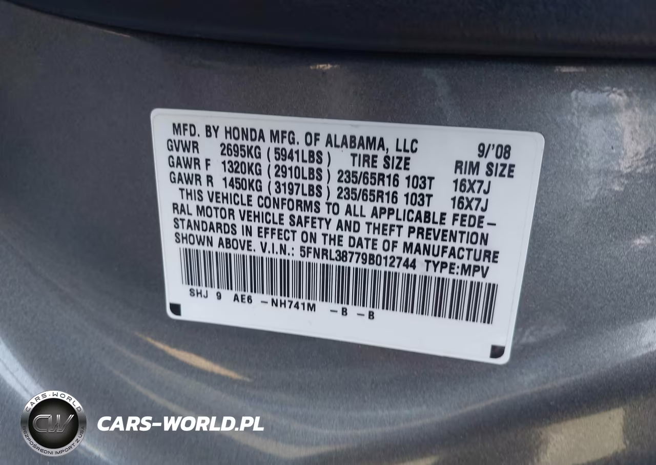 2009 Honda Odyssey Ex-L VIN:5FNRL38779B012744 - 9