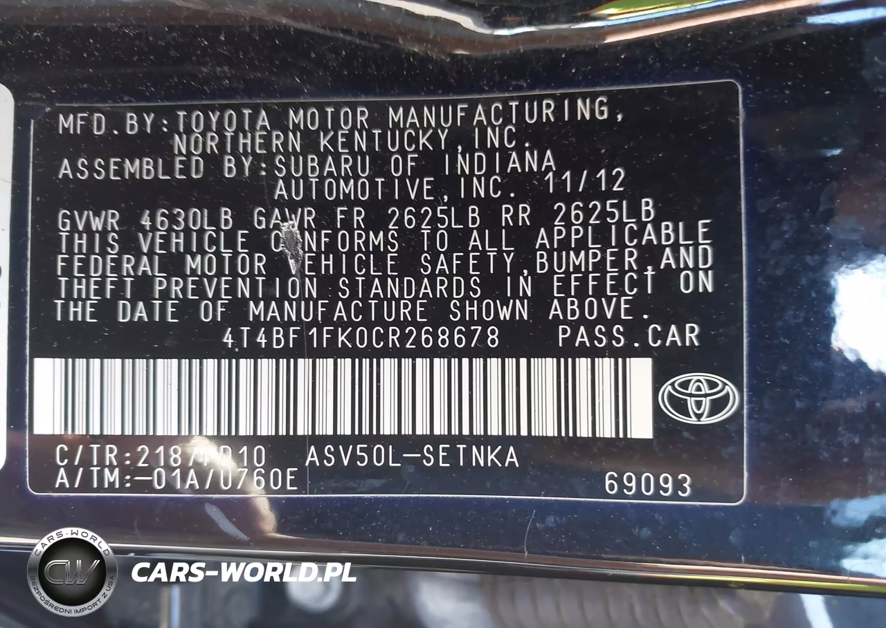2012 Toyota Camry Le VIN:4T4BF1FK0CR268678 - 9