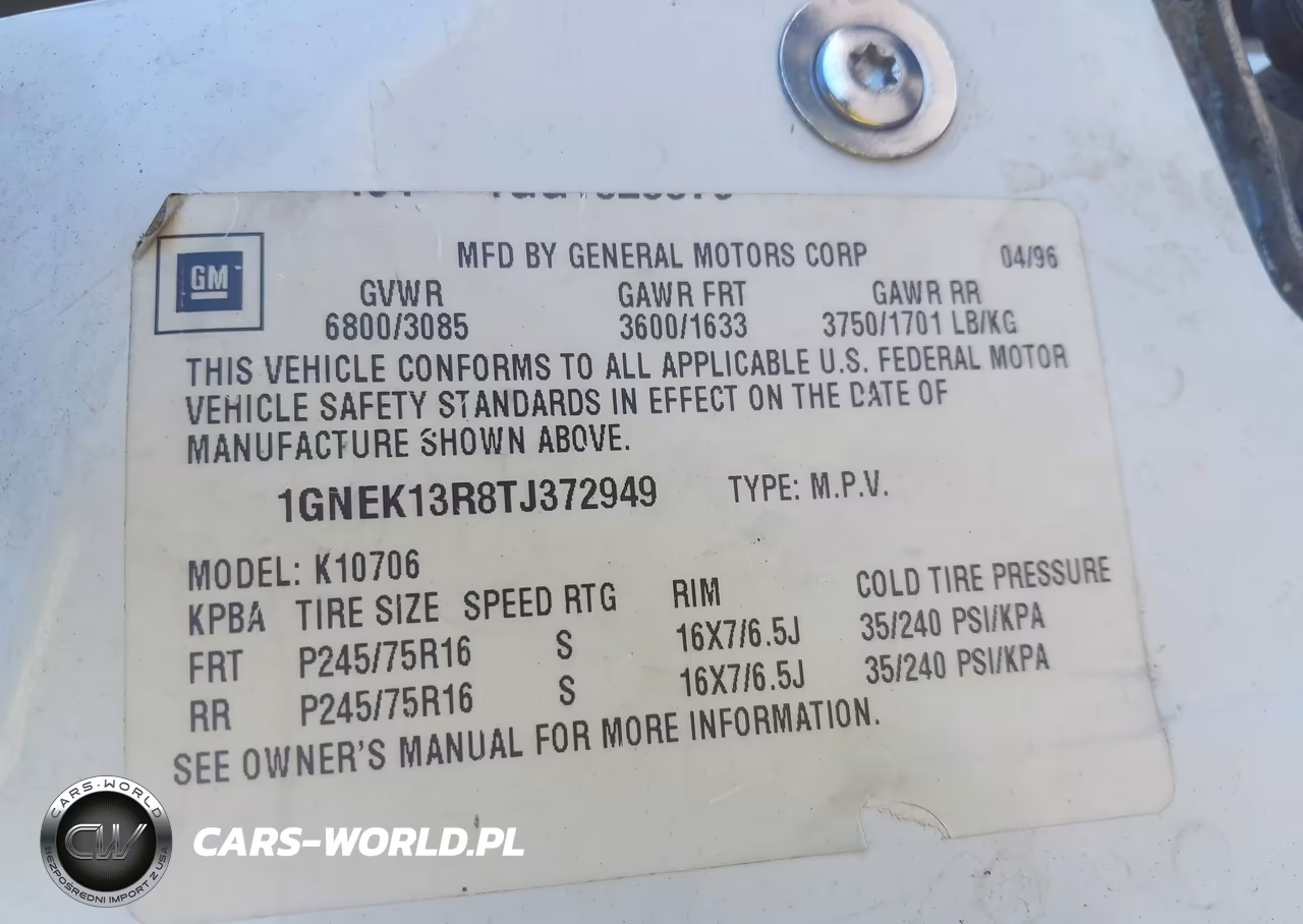 1996 Chevrolet Tahoe K1500 VIN:1GNEK13R8TJ372949 - 9