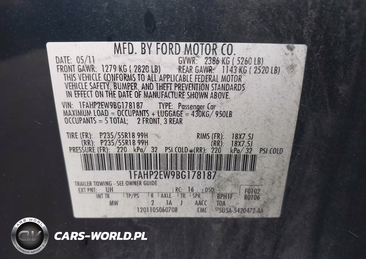 2011 Ford Taurus Sel VIN:1FAHP2EW9BG178187 - 9