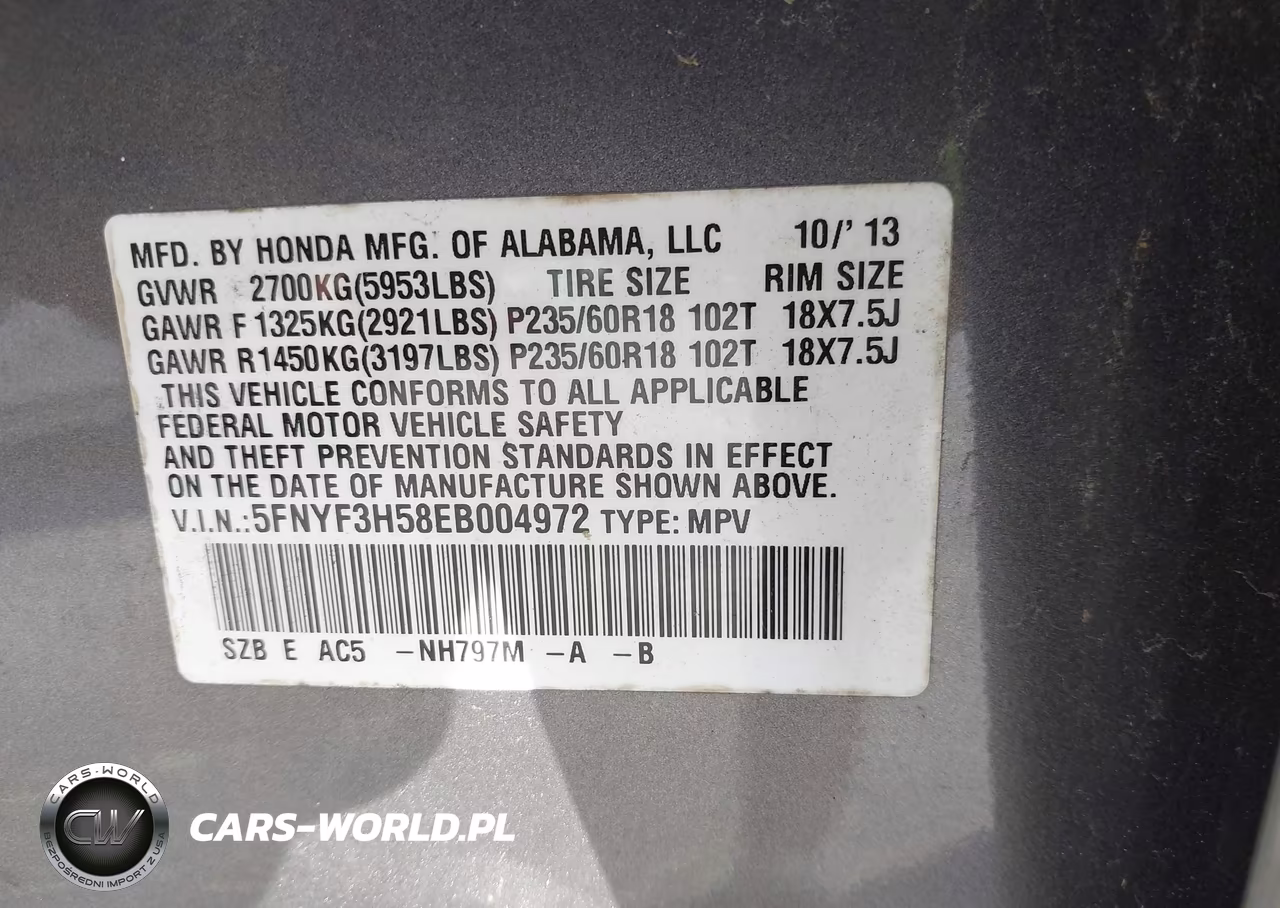 2014 Honda Pilot Ex-L VIN:5FNYF3H58EB004972 - 9