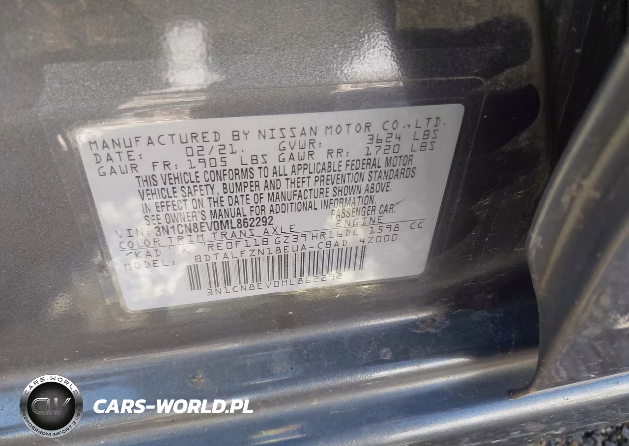 2021 Nissan Versa Sv Xtronic Cvt VIN:3N1CN8EV0ML862292 - 9