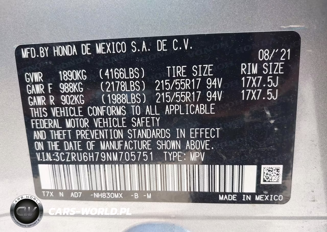 2022 Honda Hr-V Awd Ex-L VIN:3CZRU6H79NM705751 - 9