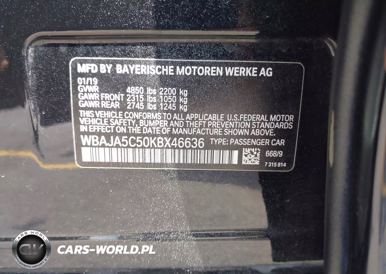 2019 BMW 530I VIN:WBAJA5C50KBX46636 - 9