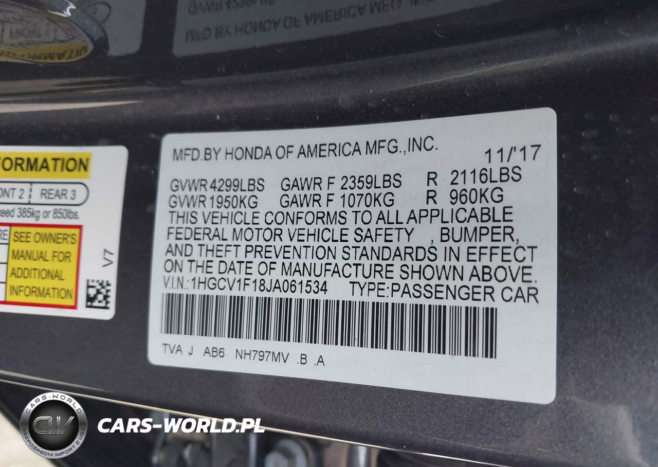 2018 Honda Accord Lx VIN:1HGCV1F18JA061534 - 9