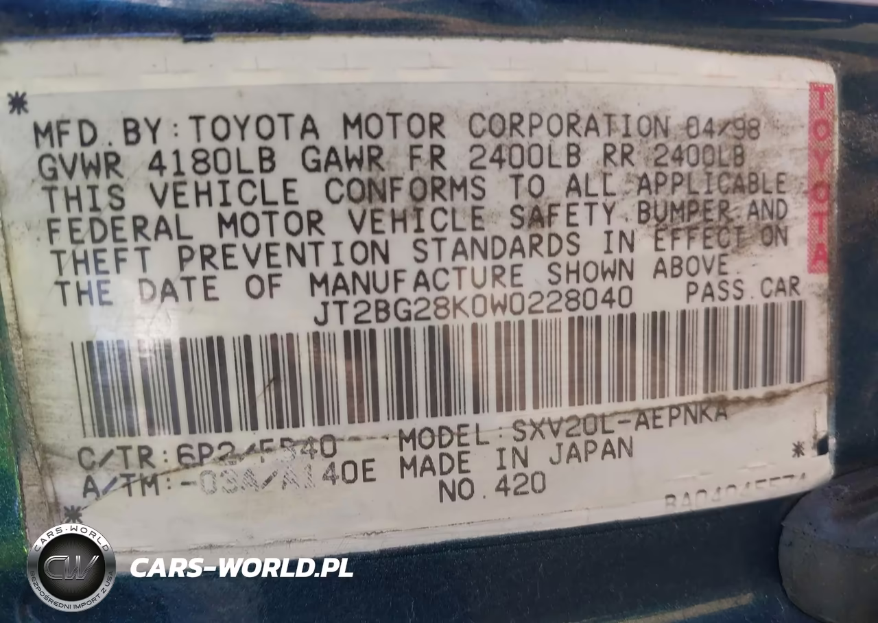 1998 Toyota Camry Le VIN:JT2BG28K0W0228040 - 9