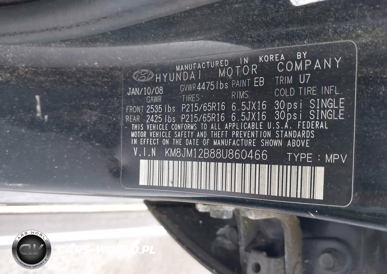 2008 Hyundai Tucson Gls VIN:KM8JM12B88U860466 - 9