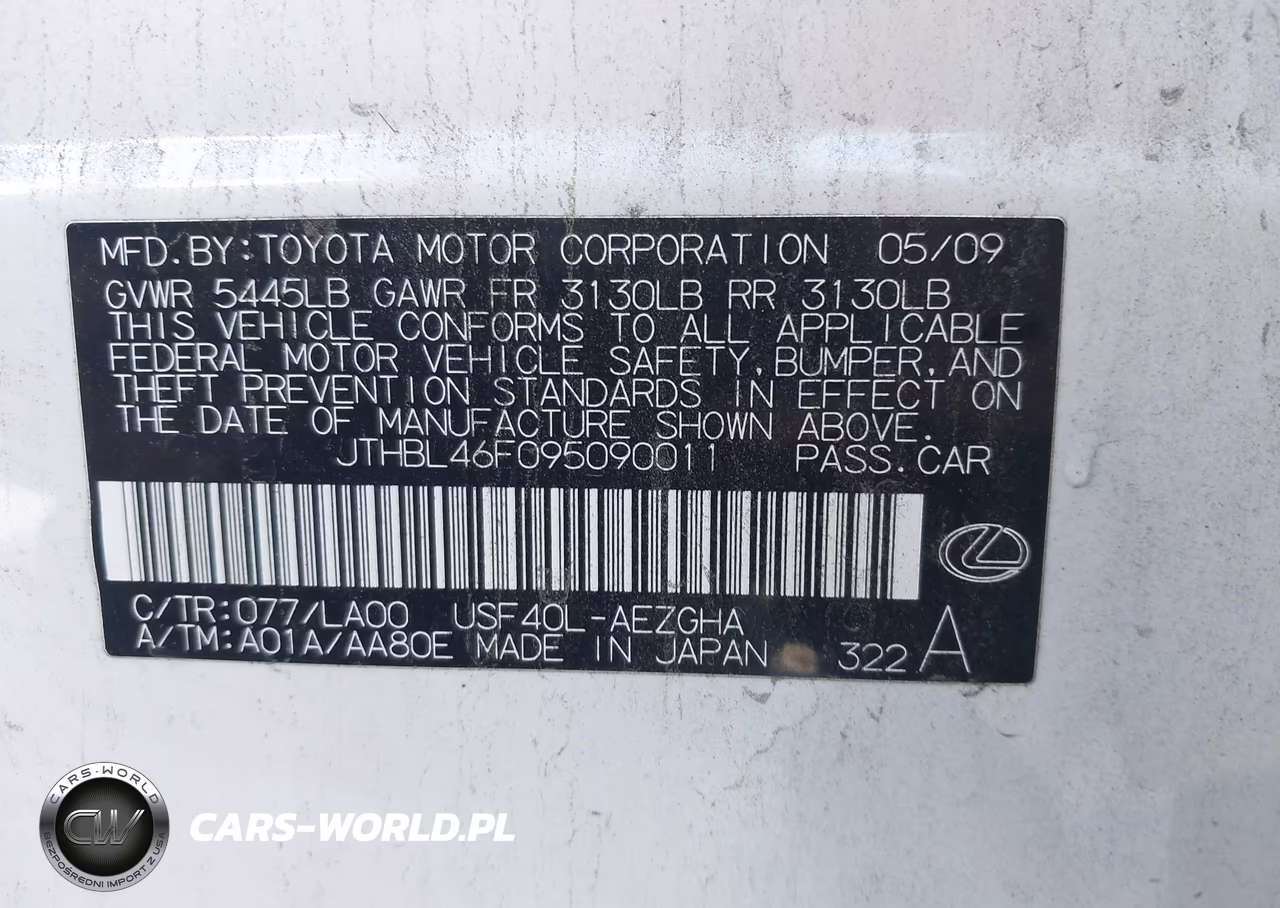 2009 Lexus Ls 460 VIN:JTHBL46F095090011 - 9