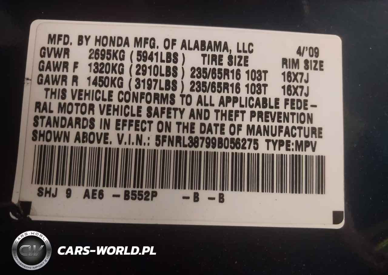 2009 Honda Odyssey Ex-L VIN:5FNRL38799B056275 - 9