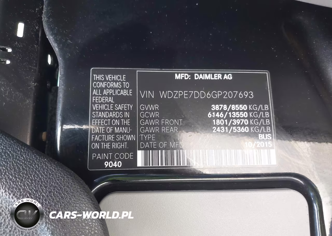 2016 Mercedes-Benz Sprinter 2500 Normal Roof VIN:WDZPE7DD6GP207693 - 9