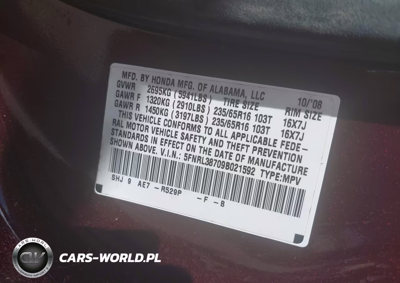 2009 Honda Odyssey Ex-L VIN:5FNRL38709B021592 - 9