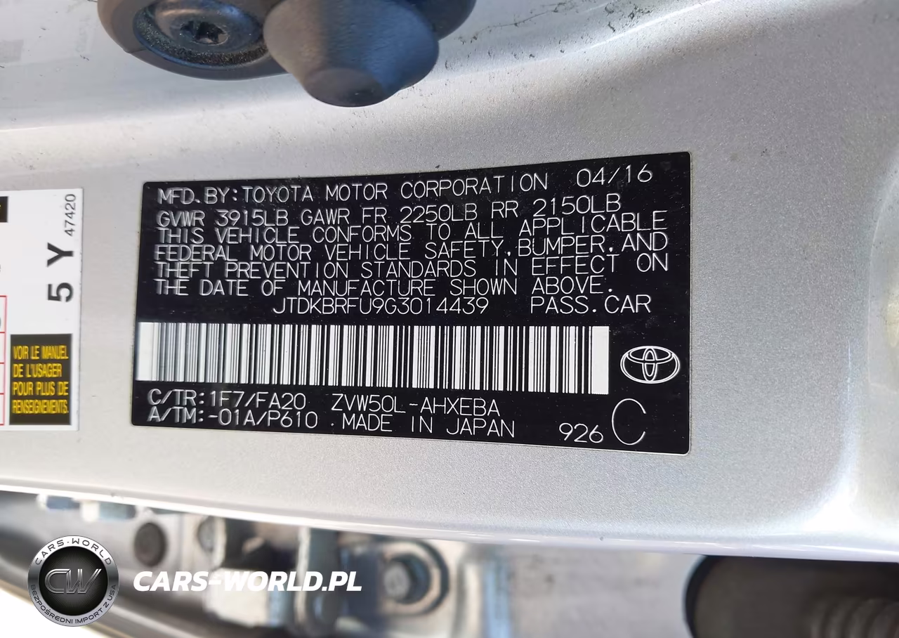 2016 Toyota Prius Two VIN:JTDKBRFU9G3014439 - 9