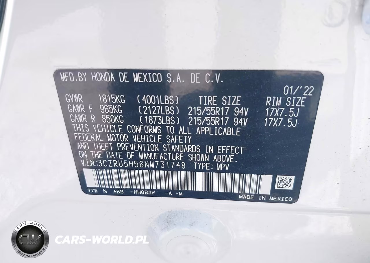 2022 Honda Hr-V 2Wd Ex VIN:3CZRU5H56NM731748 - 9