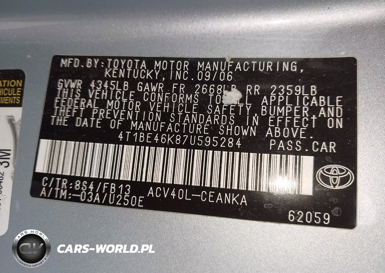 2007 Toyota Camry Le VIN:4T1BE46K87U595284 - 9