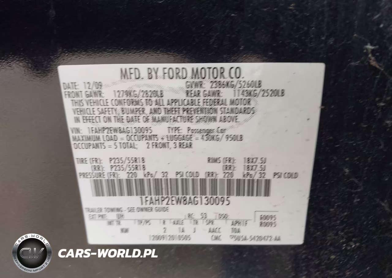 2010 Ford Taurus Sel VIN:1FAHP2EW8AG130095 - 9