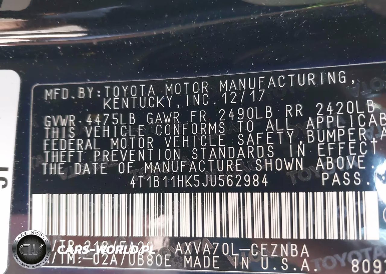 TOYOTA CAMRY VIN:4T1B11HK5JU562984 - 9