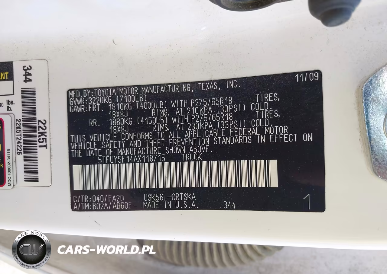2010 Toyota Tundra Grade 5.7L V8 VIN:5TFUY5F14AX118715 - 9