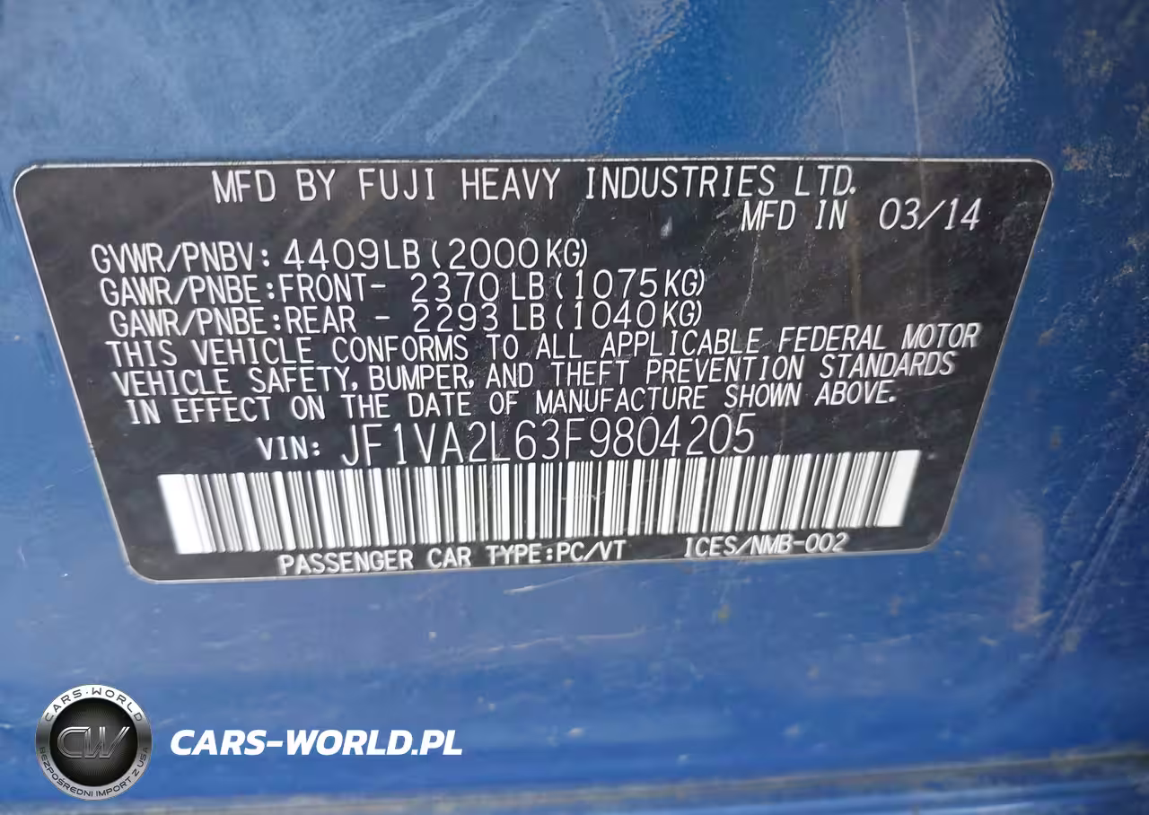2015 Subaru Wrx Sti VIN:JF1VA2L63F9804205 - 9