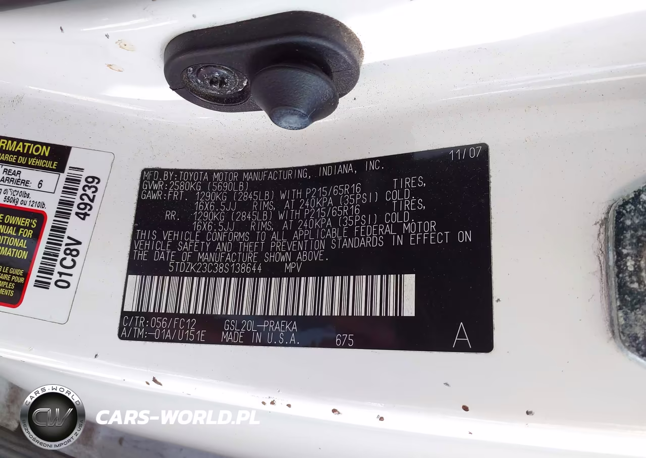 2008 Toyota Sienna Le VIN:5TDZK23C38S138644 - 9