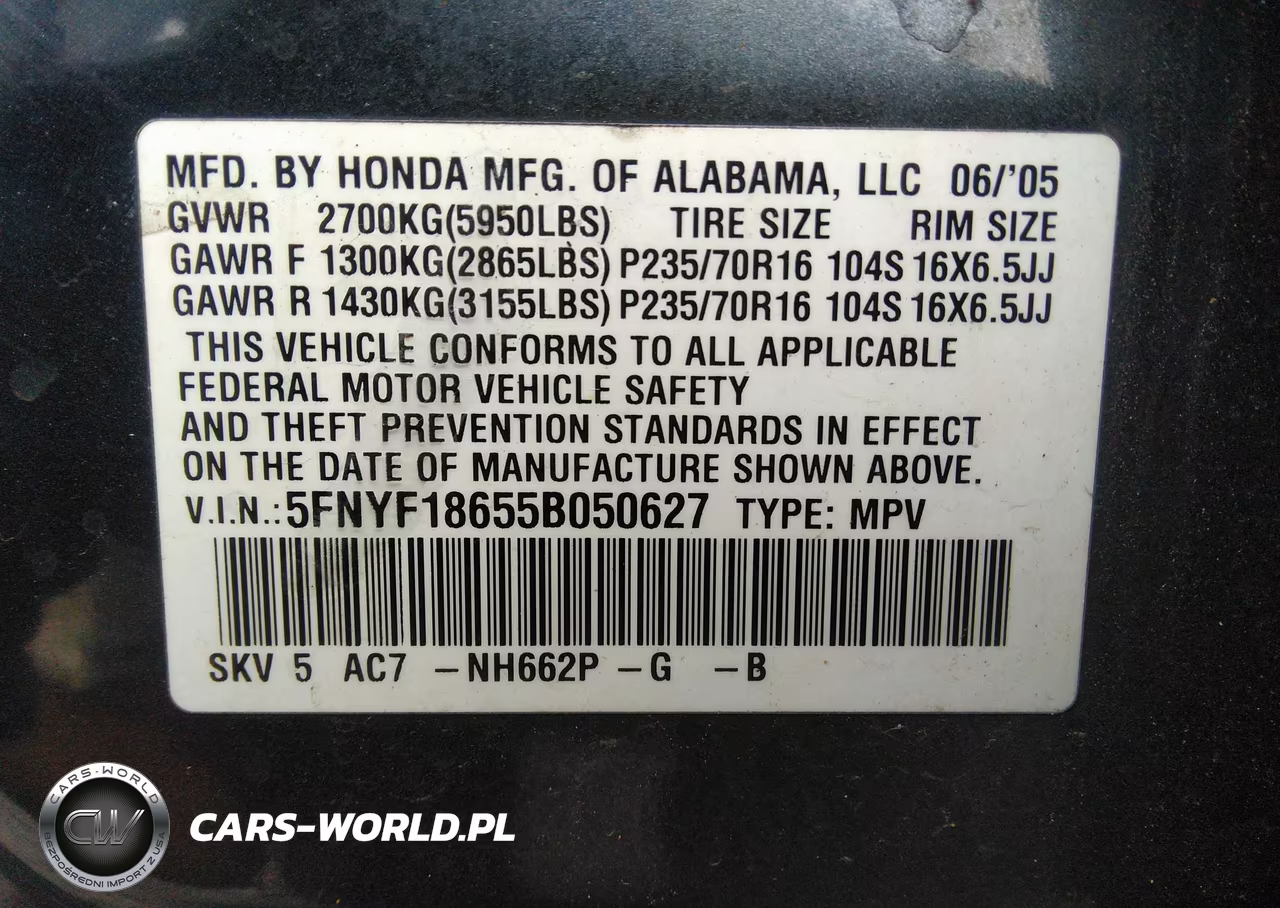 2005 Honda Pilot Ex-L VIN:5FNYF18655B050627 - 9