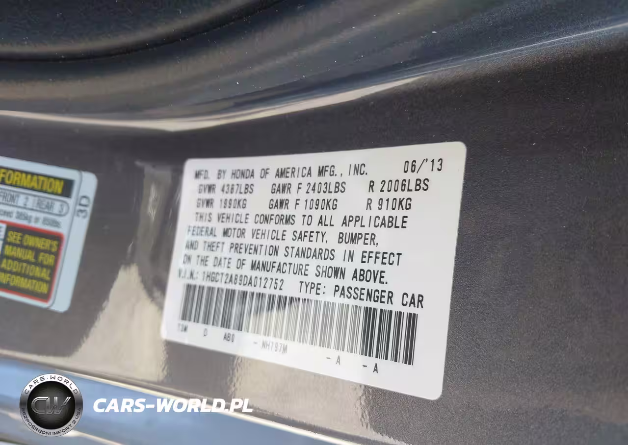 2013 Honda Accord Ex-L-Ex-L V-6 VIN:1HGCT2A89DA012752 - 9