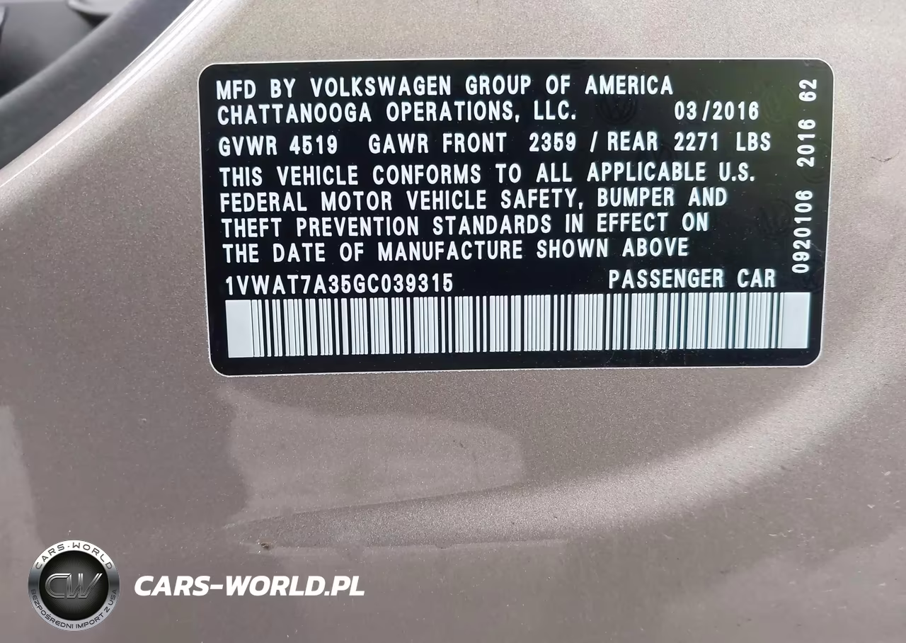 2016 Volkswagen Passat 1.8T S VIN:1VWAT7A35GC039315 - 9