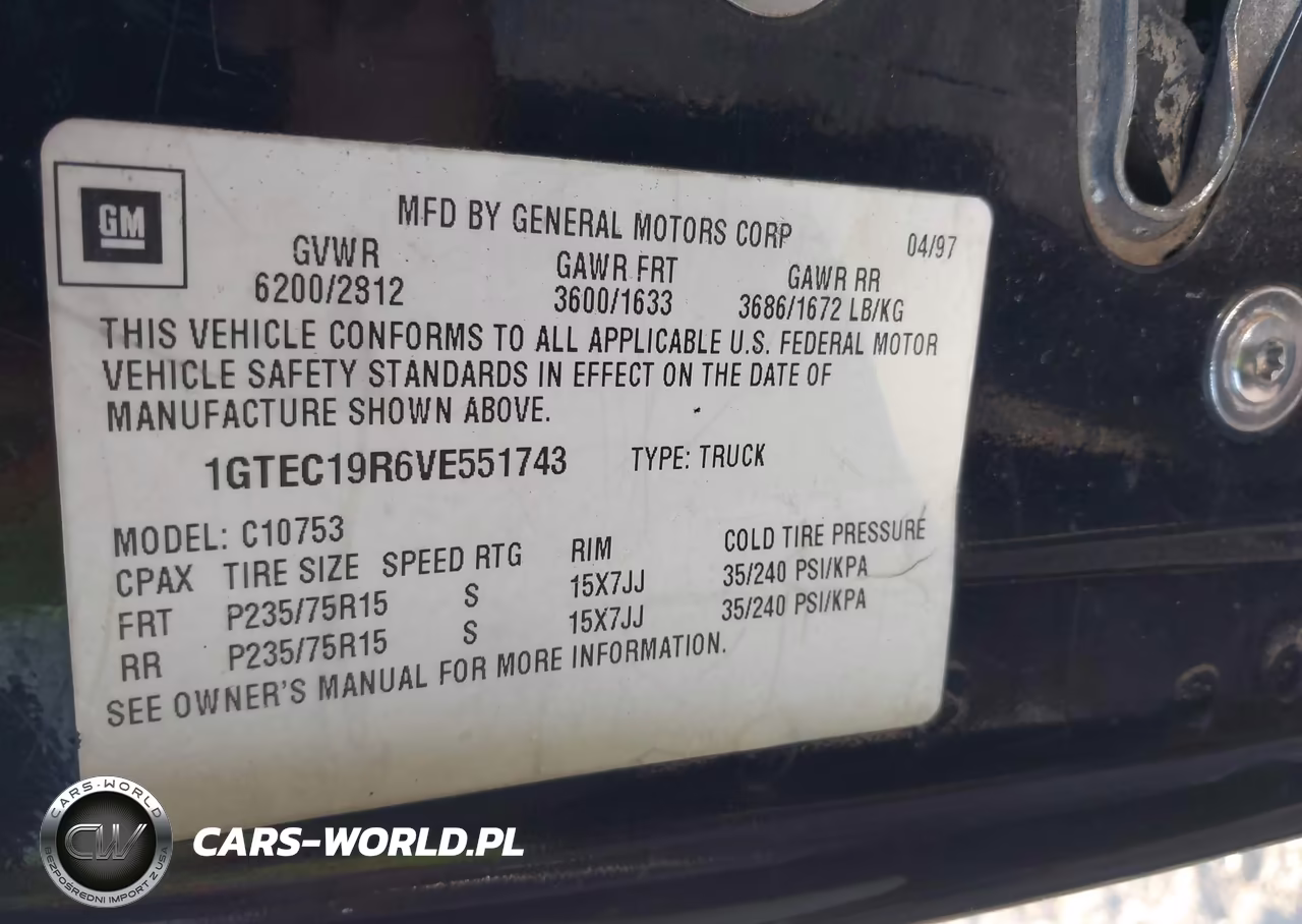 1997 GMC Sierra 1500 Sl Wideside VIN:1GTEC19R6VE551743 - 9