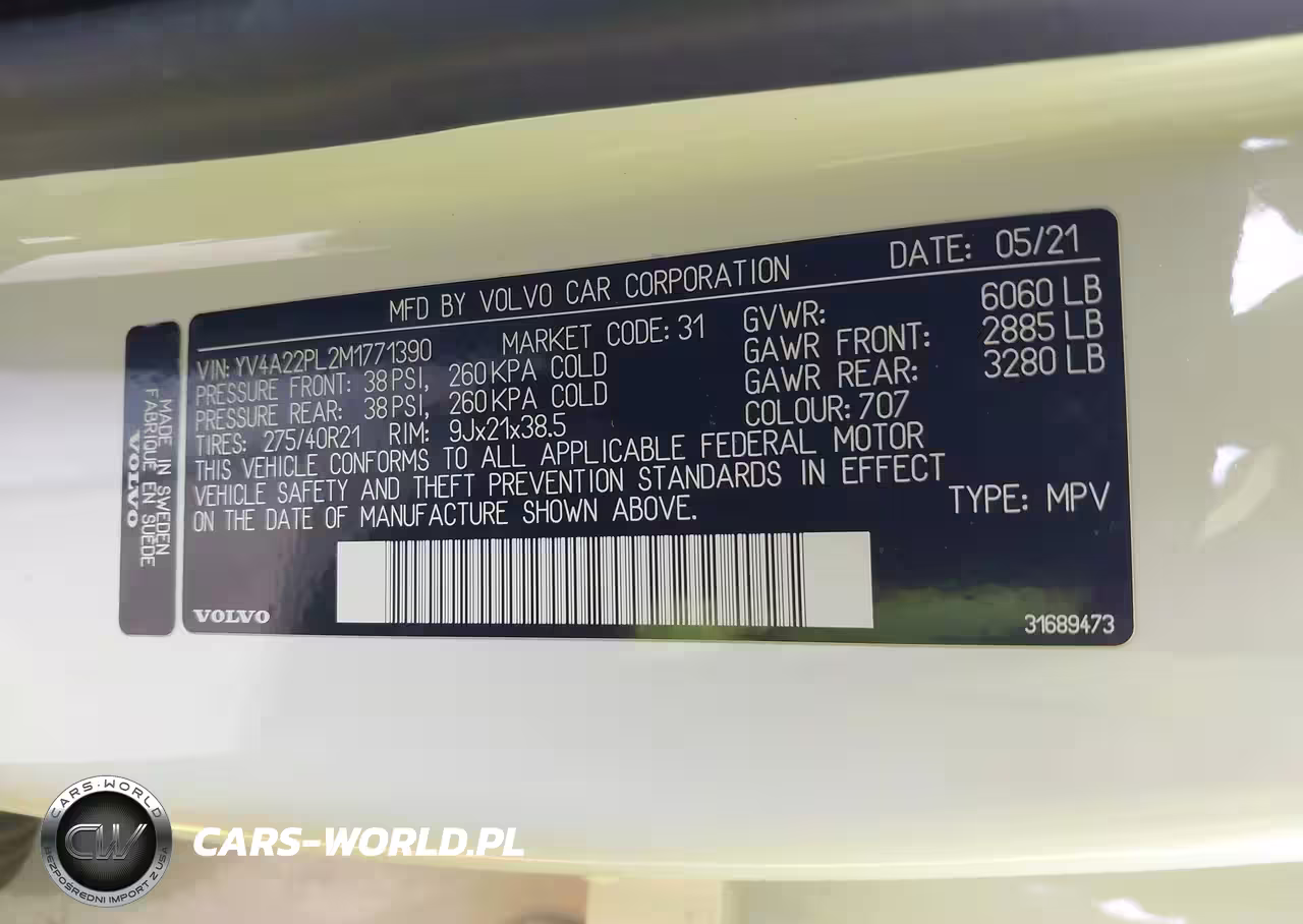 2021 Volvo Xc90 T6 Inscription 7 Passenger VIN:YV4A22PL2M1771390 - 9