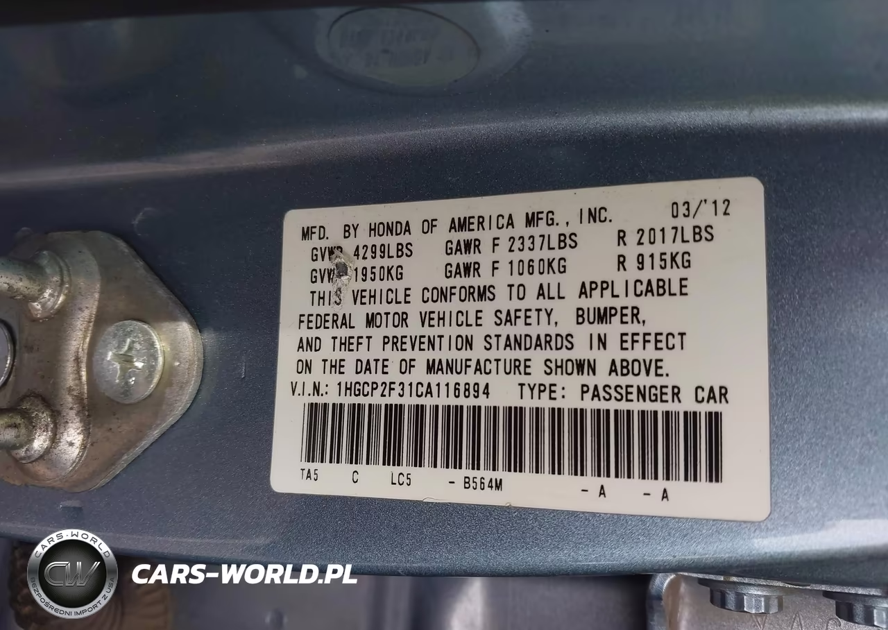 2012 Honda Accord 2.4 Lx VIN:1HGCP2F31CA116894 - 9