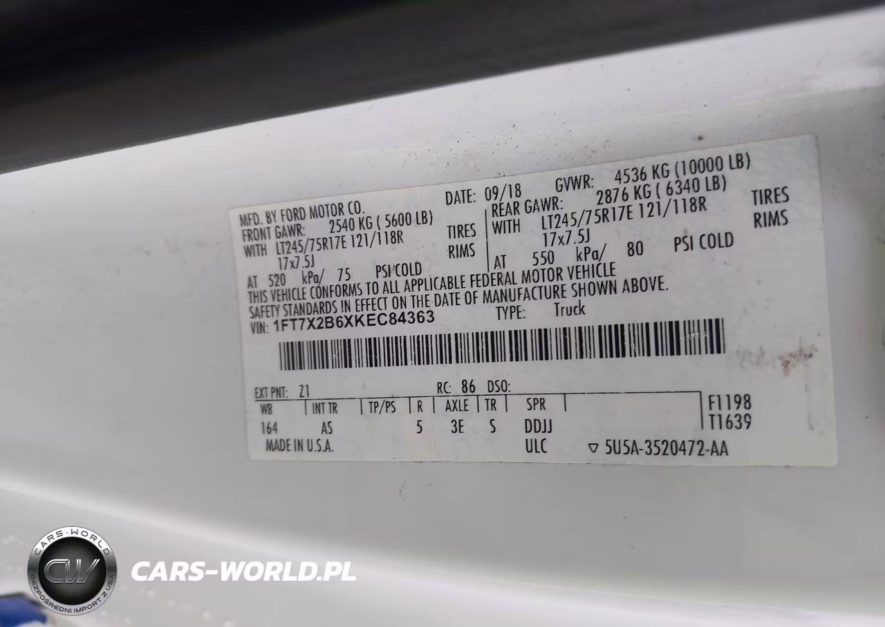 2019 Ford F-250 Xl VIN:1FT7X2B6XKEC84363 - 9