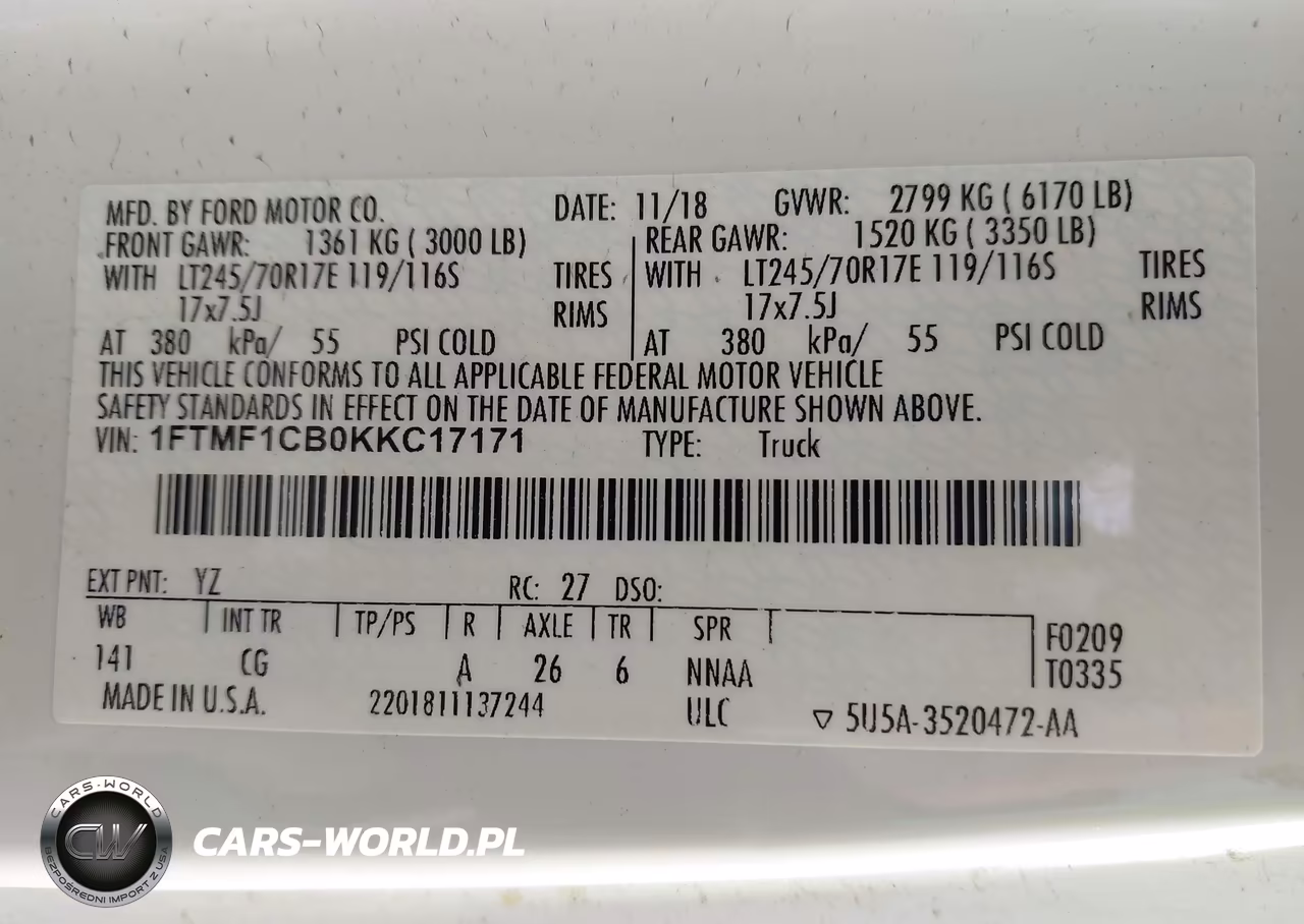 2019 Ford F-150 Xl VIN:1FTMF1CB0KKC17171 - 9