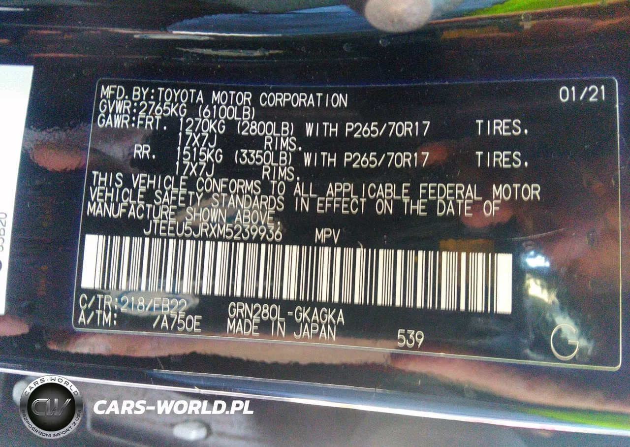2021 Toyota 4Runner Sr5 VIN:JTEEU5JRXM5239936 - 9