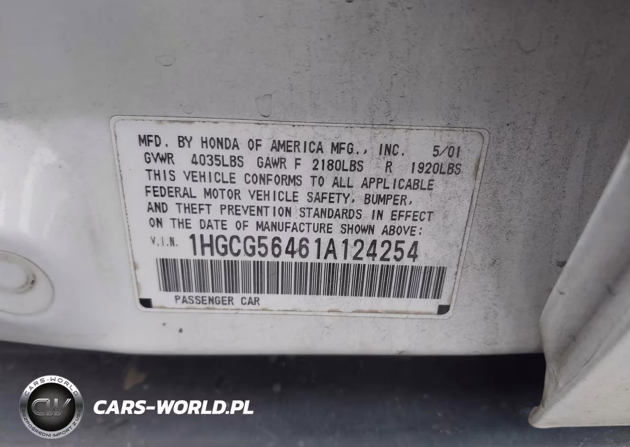 2001 Honda Accord 2.3 Lx VIN:1HGCG56461A124254 - 9