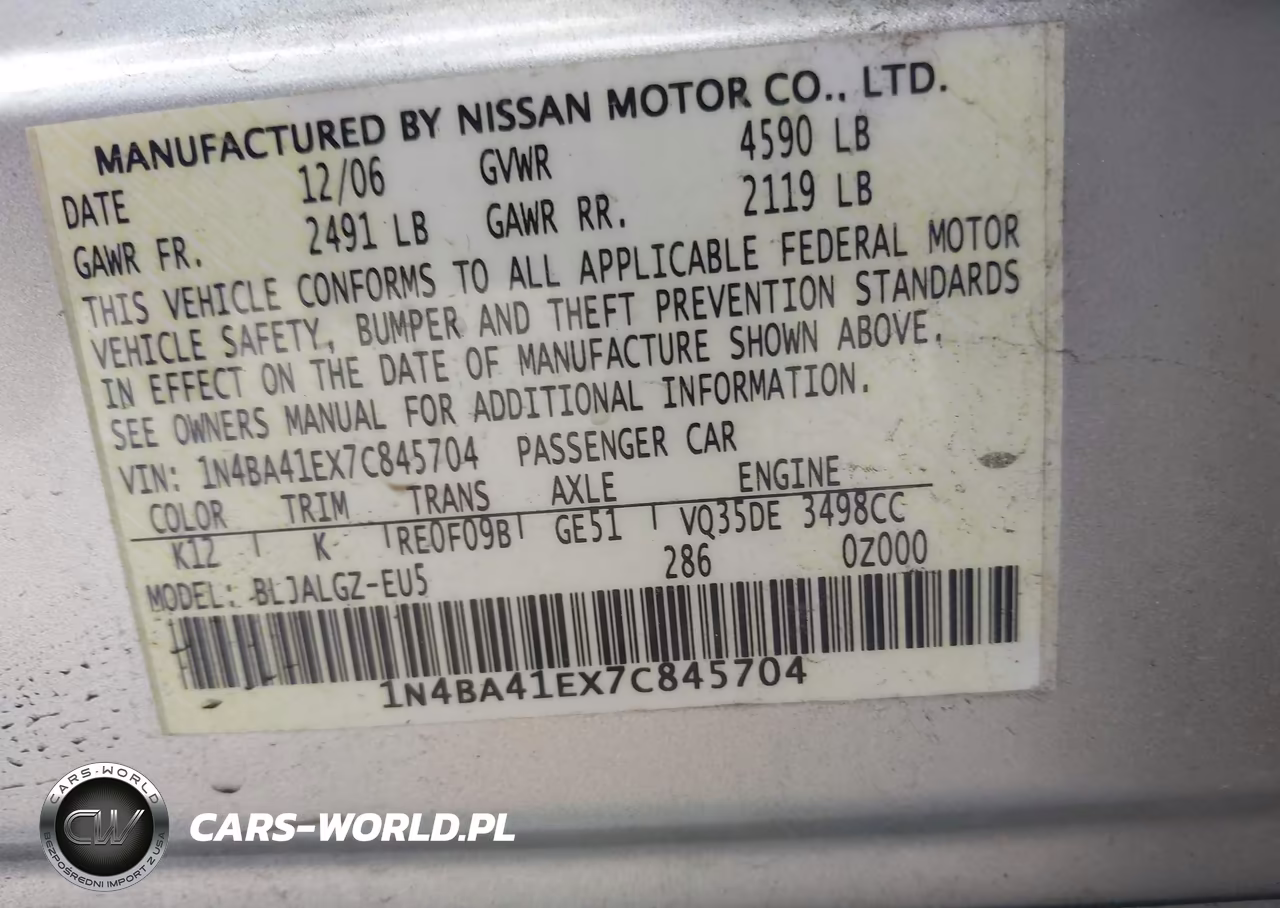 2007 Nissan Maxima 3.5 Sl VIN:1N4BA41EX7C845704 - 9