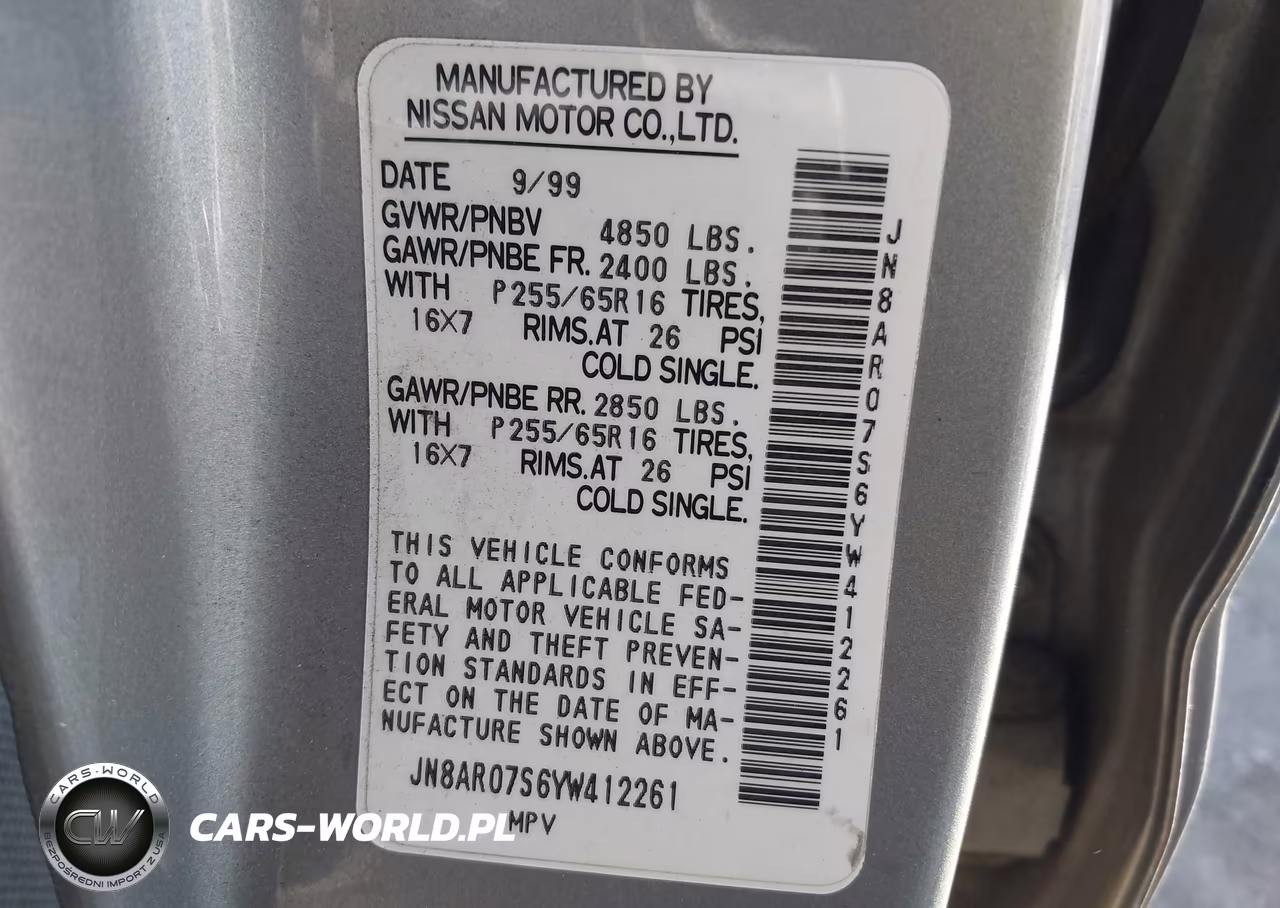 2000 Nissan Pathfinder Le-Se-Xe VIN:JN8AR07S6YW412261 - 9