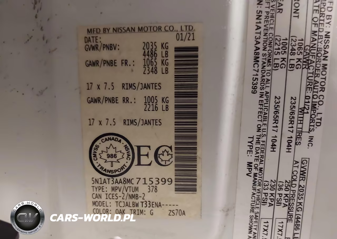 2021 Nissan Rogue S Fwd VIN:5N1AT3AA8MC715399 - 9