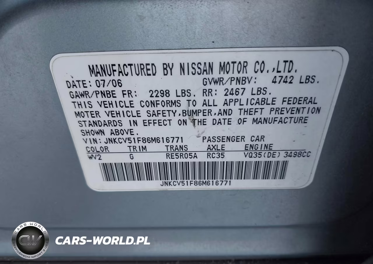 2006 Infiniti G35X VIN:JNKCV51F86M616771 - 9