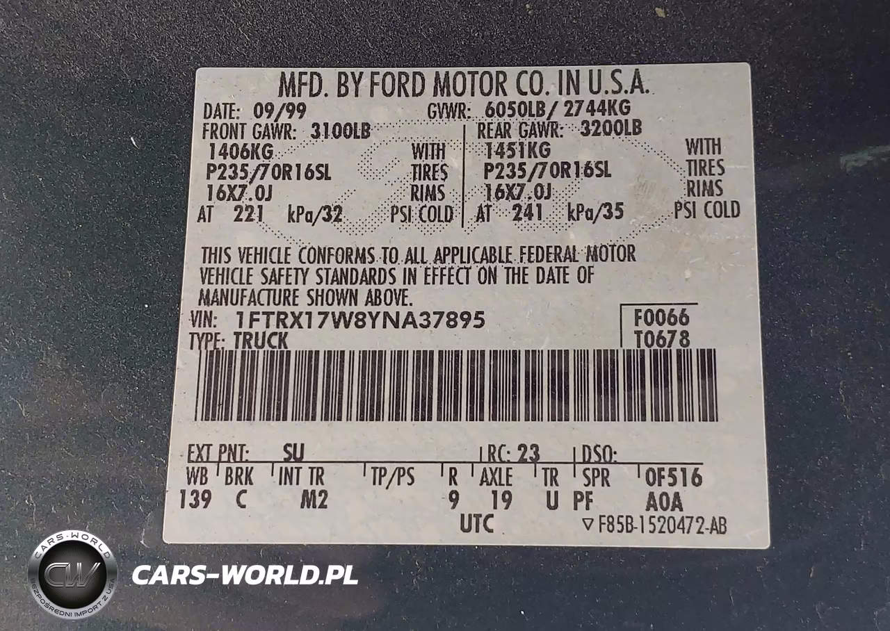 2000 Ford F-150 Lariat-Work Series-Xl-Xlt VIN:1FTRX17W8YNA37895 - 9