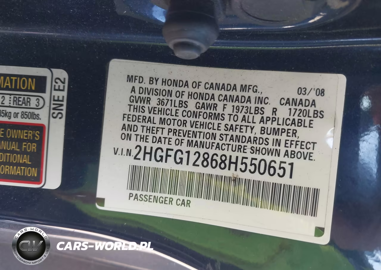2008 Honda Civic Ex VIN:2HGFG12868H550651 - 9